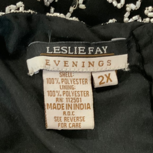 LESLIE FAY EVENING BEADED FORMAL BLACK & WHITE VINTAGE TOP PLUS SIZE 2X - Picture 8 of 9
